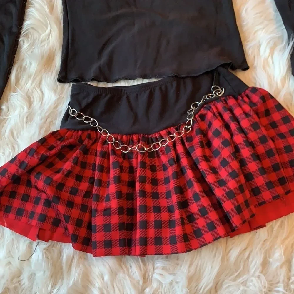 Street Dance Costume Red Black Checkered